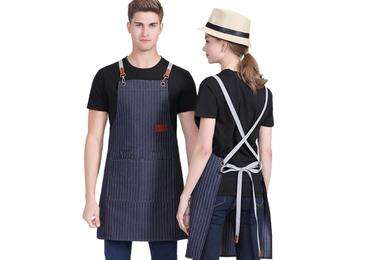 Retro Coffee Shop Denim Apron with Cross Shoulder Straps