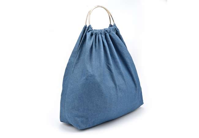 Custom Denim Woman Tote Bag with Mentallic Handle