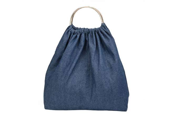 Custom Denim Woman Tote Bag with Mentallic Handle