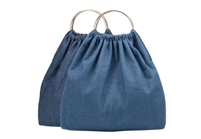 Custom Denim Woman Tote Bag with Mentallic Handle