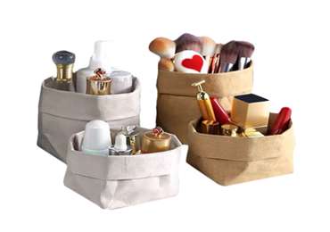 Customized Multiple Size Washable Kraft Paper Makeup Packaging Bag